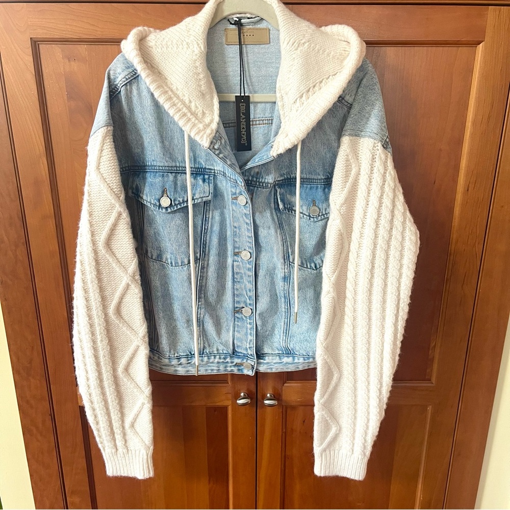 Blank NYC Mixed Denim & Knitted Hooded Jacket Size XL - Picture 9 of 10
